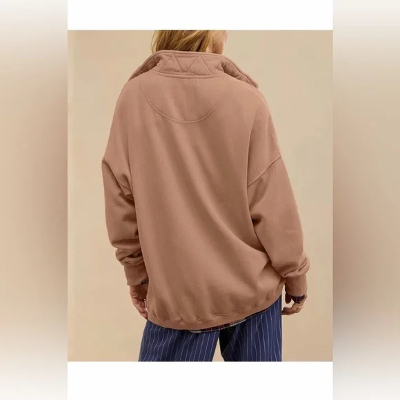 🆕Oversized Casual Long Sleeve Button Henley Neck Pullover - Picture 2 of 2